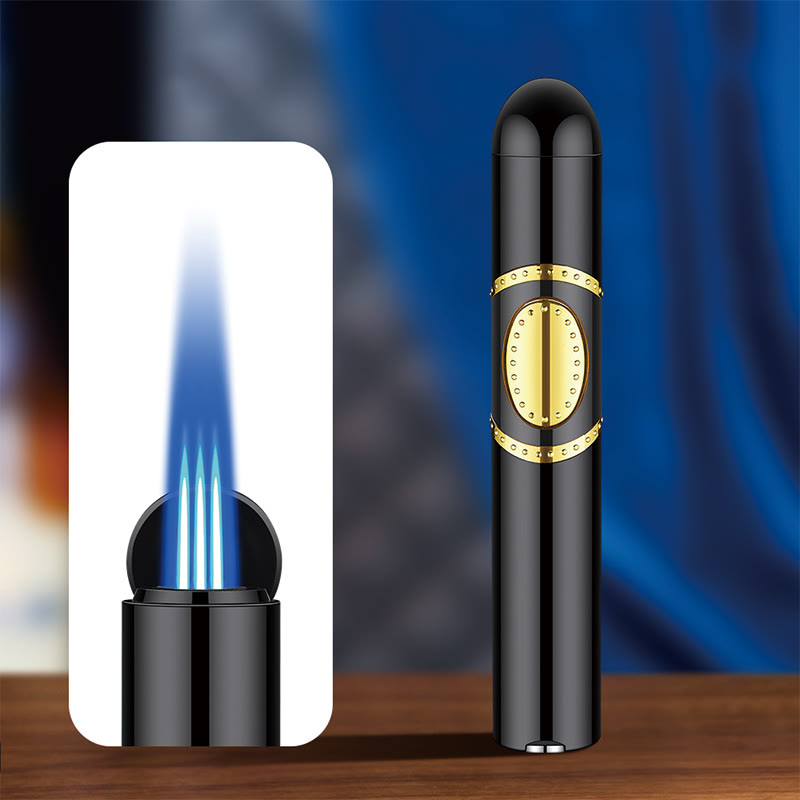 Accendino 3 in 1 a triplo bruciatore con perforatore per sigari e ago per sigari integrati - Nero - image 1