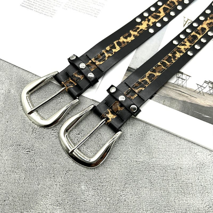 Cintura da donna con stampa leopardata e cintura in pelle con rivetti - image 11