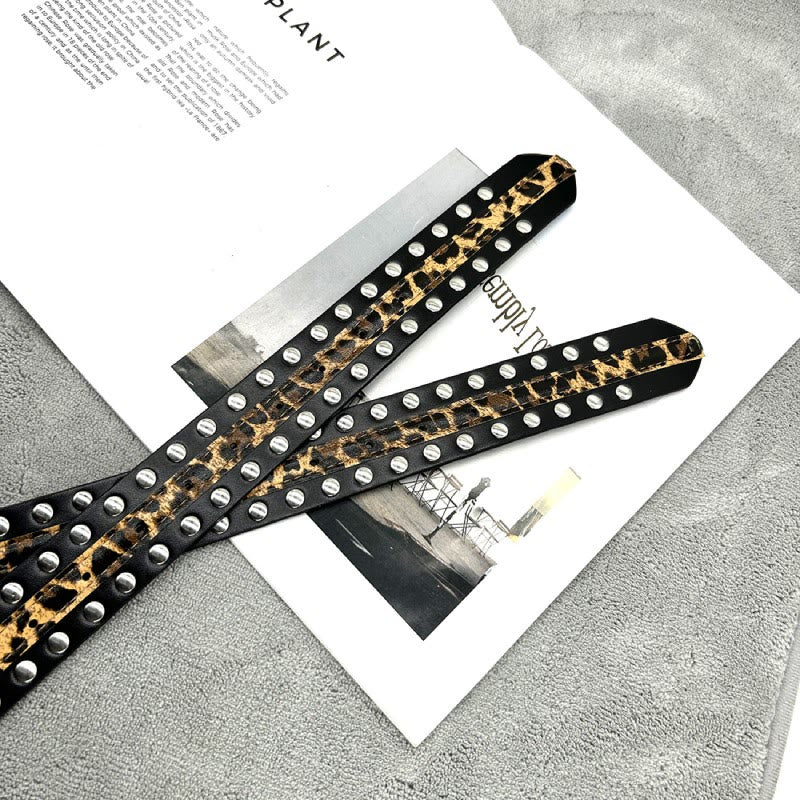 Cintura da donna con stampa leopardata e cintura in pelle con rivetti - image 15