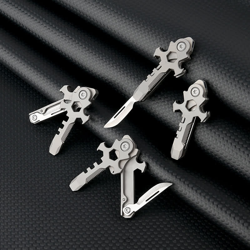 Portachiavi con mini coltello pieghevole multifunzionale in titanio Cross