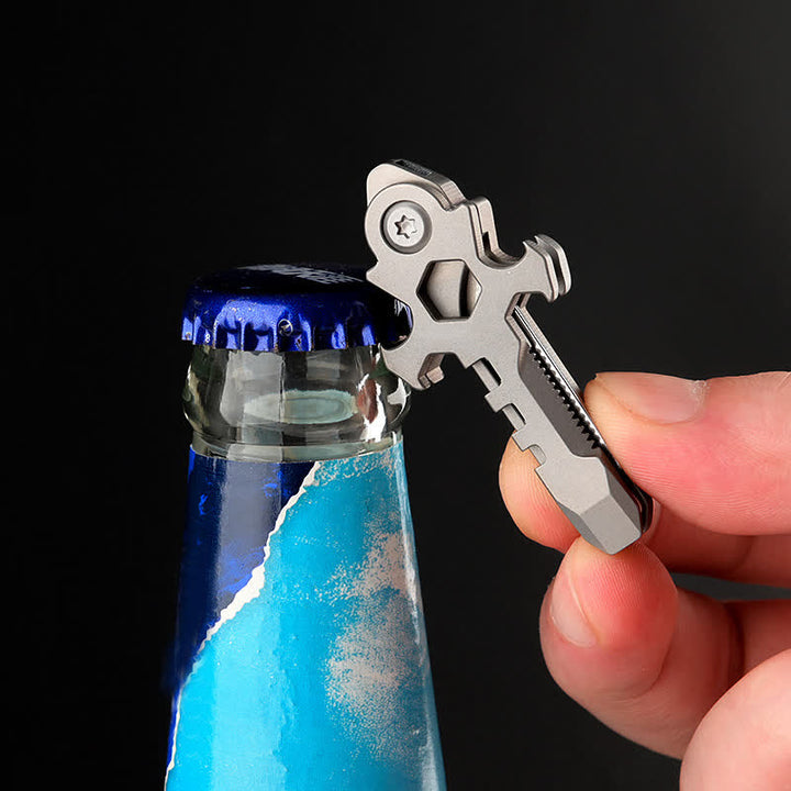 Portachiavi con mini coltello pieghevole multifunzionale in titanio Cross