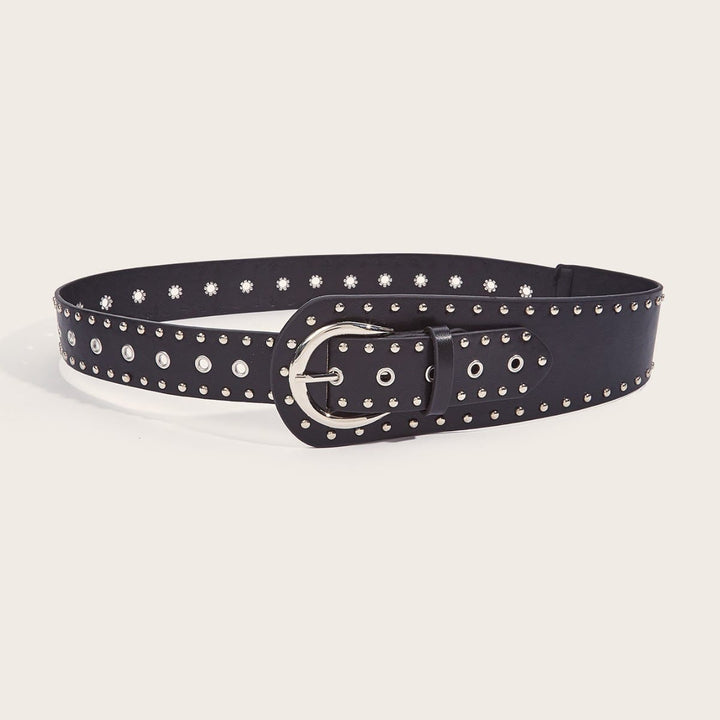 Cintura larga in pelle con rivetti e borchie in stile punk