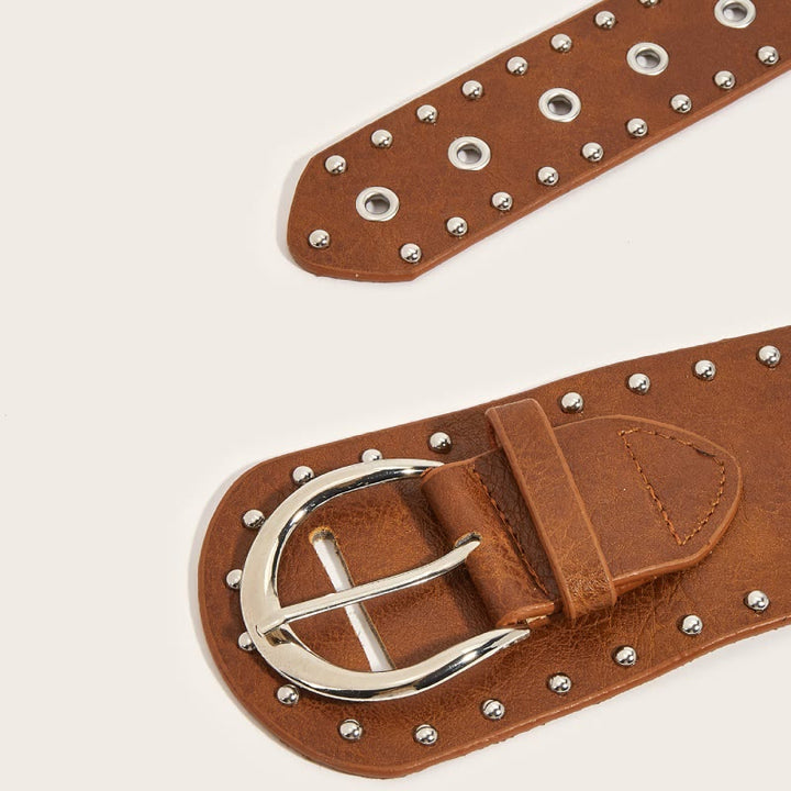 Cintura larga in pelle con rivetti e borchie in stile punk