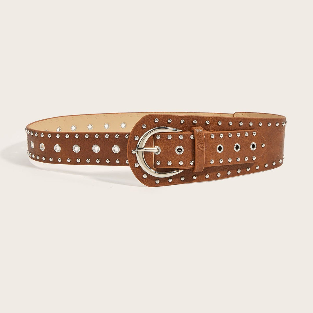 Cintura larga in pelle con rivetti e borchie in stile punk