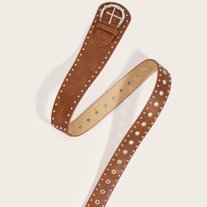 Cintura larga in pelle con rivetti e borchie in stile punk