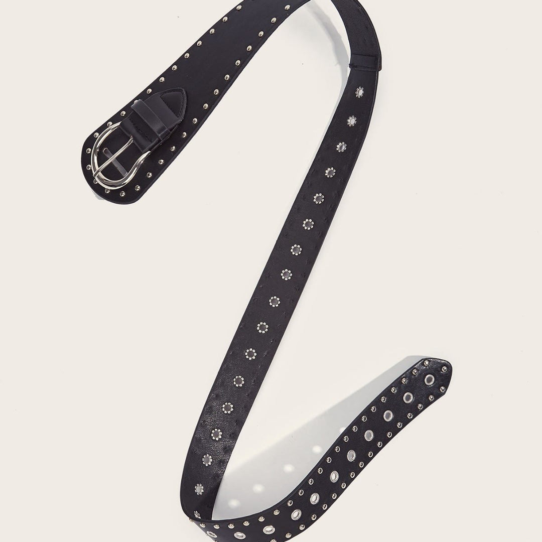 Cintura larga in pelle con rivetti e borchie in stile punk - image 8