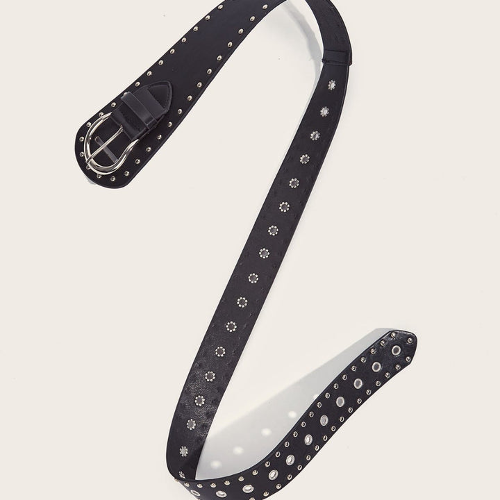 Cintura larga in pelle con rivetti e borchie in stile punk - image 8
