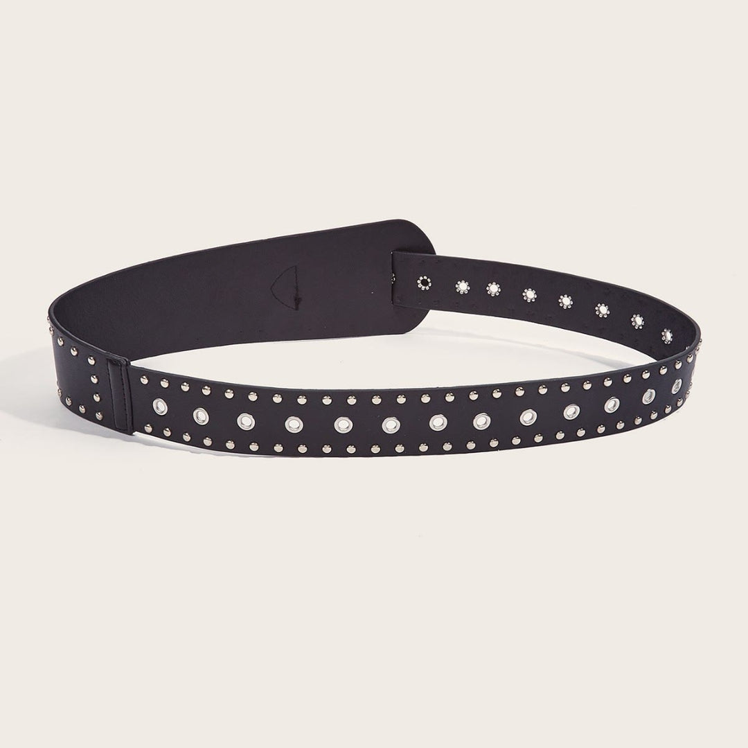 Cintura larga in pelle con rivetti e borchie in stile punk - image 7
