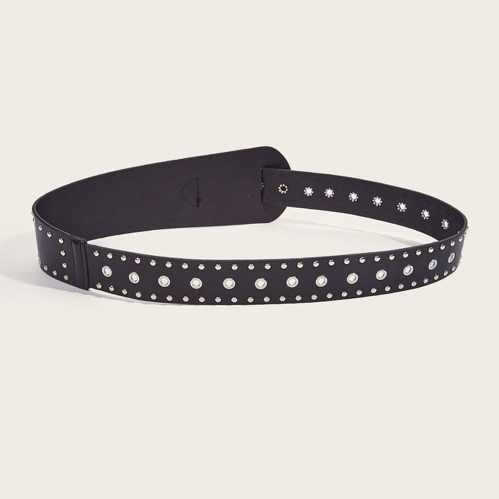 Cintura larga in pelle con rivetti e borchie in stile punk - image 7