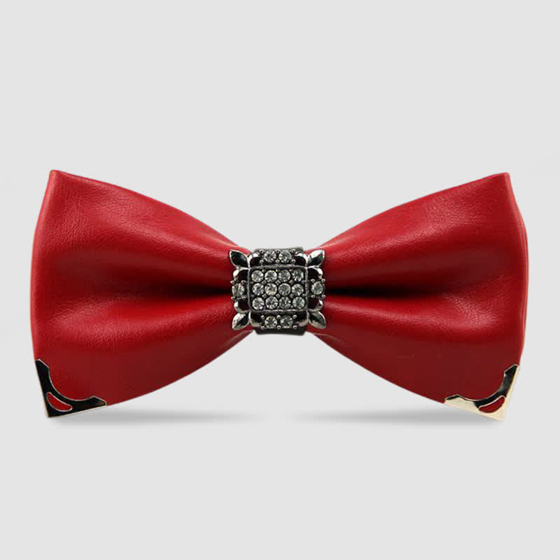 Papillon in pelle con strass di cristallo da uomo - Rosso - image 6
