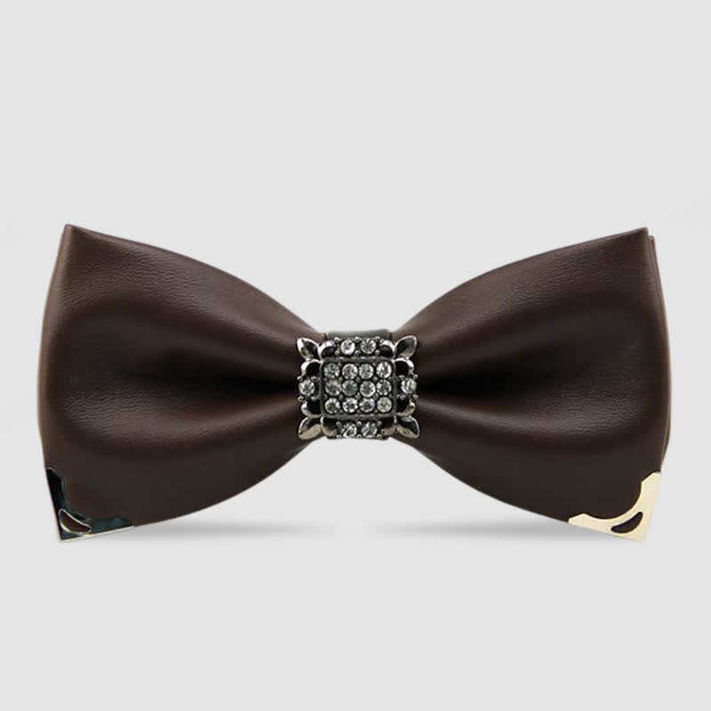 Papillon in pelle con strass di cristallo da uomo - Caffè - image 4