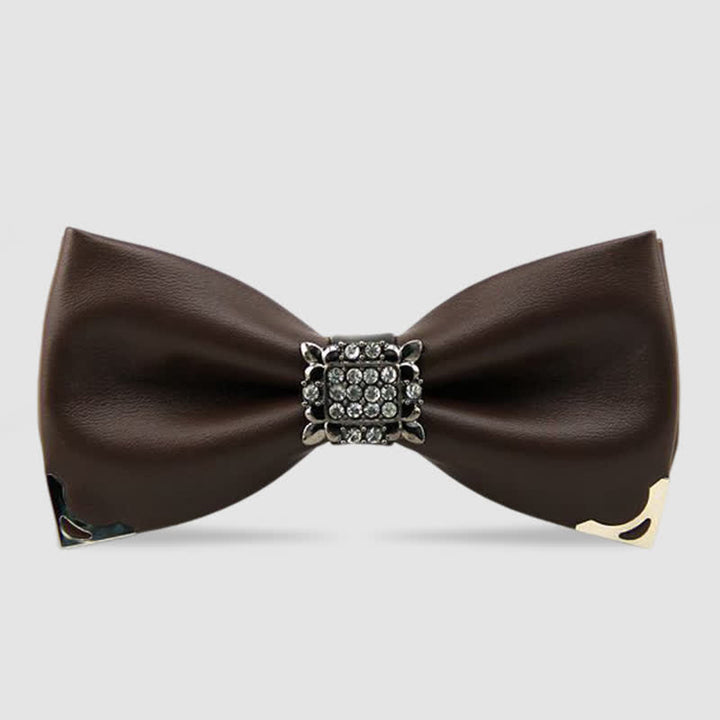 Papillon in pelle con strass di cristallo da uomo - Caffè - image 4