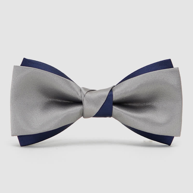 Papillon da uomo a doppio strato blu navy e argento Noble