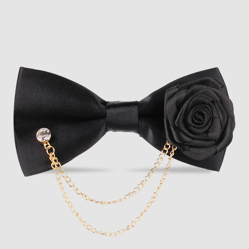 Papillon elegante da uomo con decorazione a catena dorata e rosa - Nero - image 21