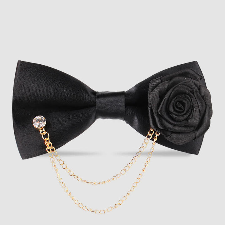 Papillon elegante da uomo con decorazione a catena dorata e rosa - Nero - image 21