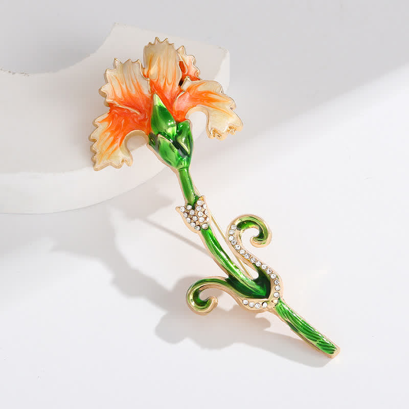 Spilla a forma di garofano smaltato da donna - Arancione e verde - image 0