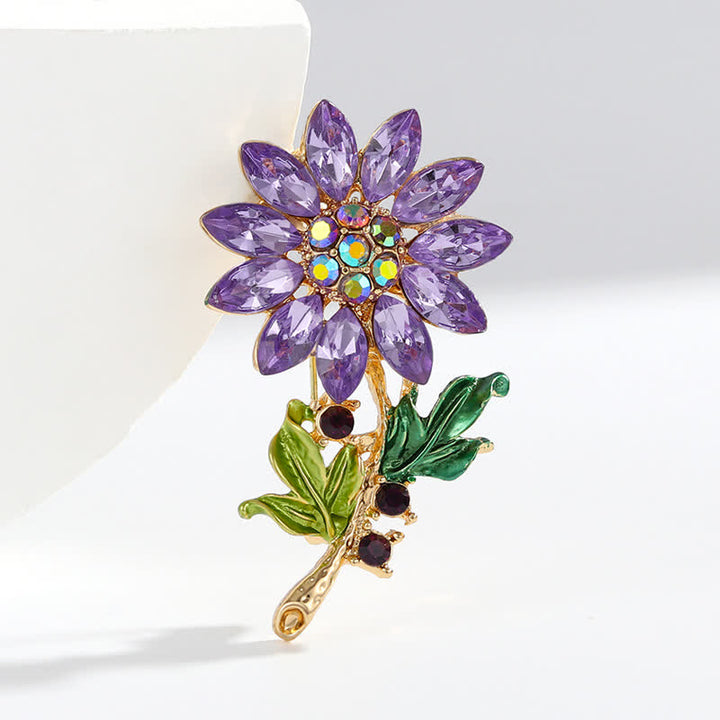 Spilla da donna con strass di cristallo e girasole viola - Viola - image 0