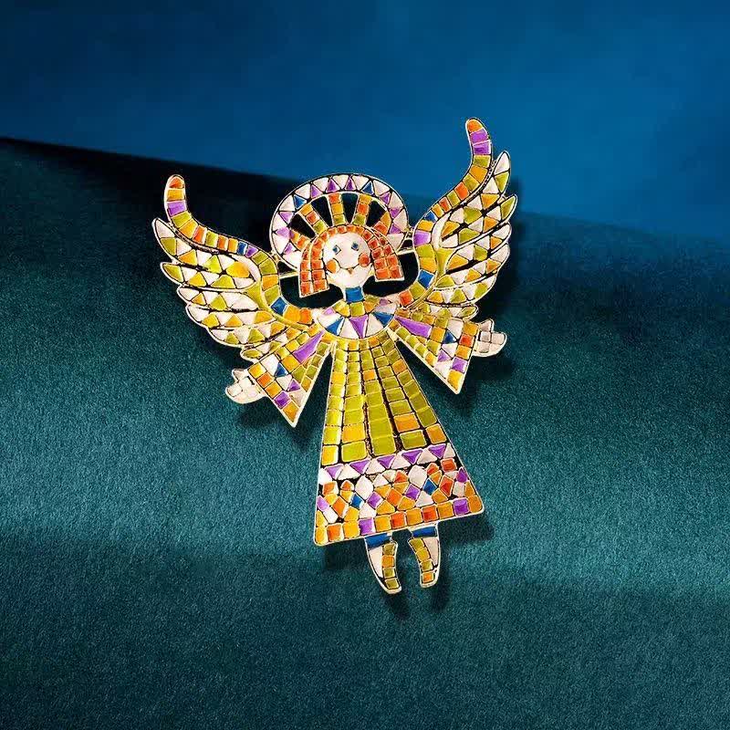 Spilla da donna a forma di angelo in smalto colorato e grazioso