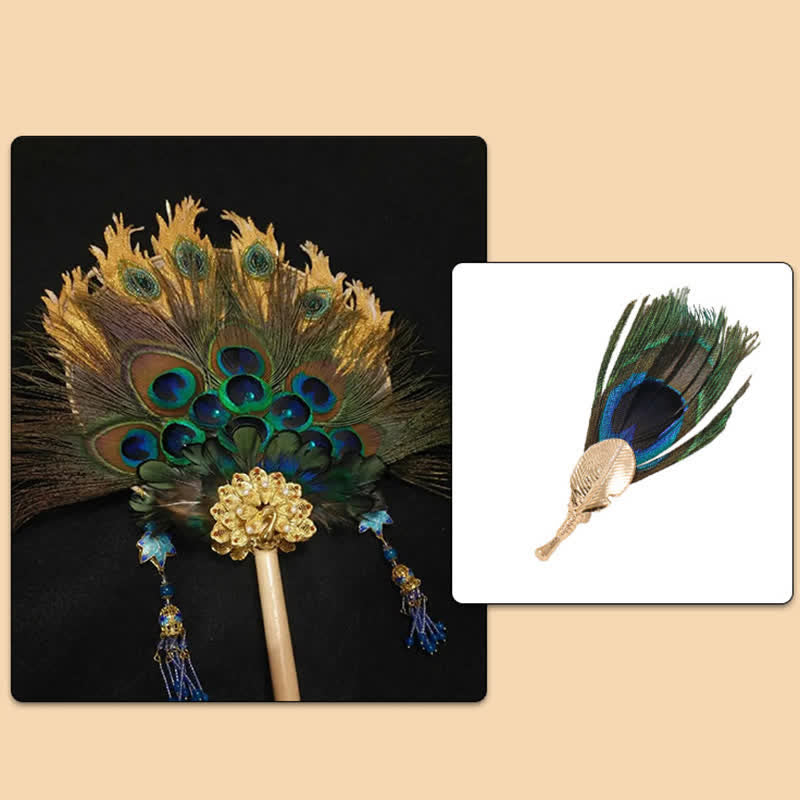 Spilla unisex con piuma artificiale blu-verde di pavone