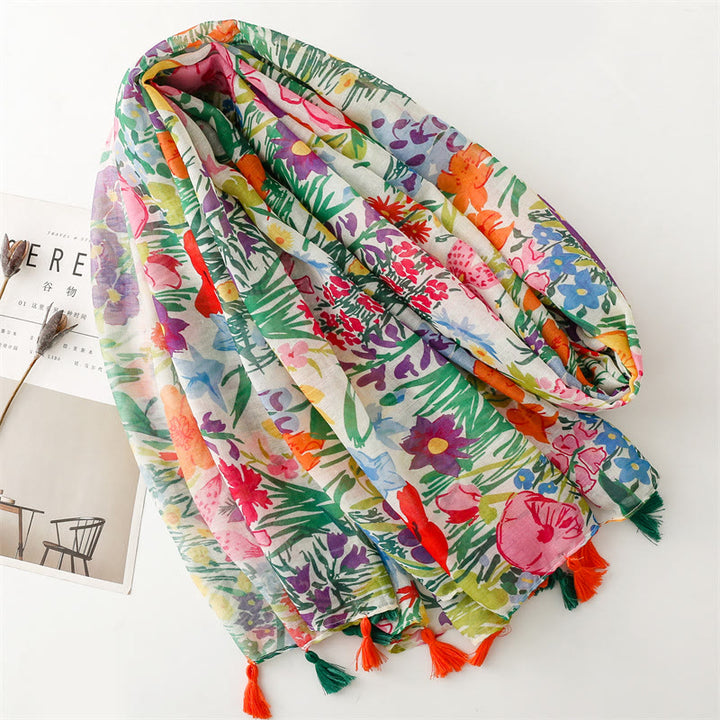 Sciarpa sottile leggera con stampa floreale colorata da donna