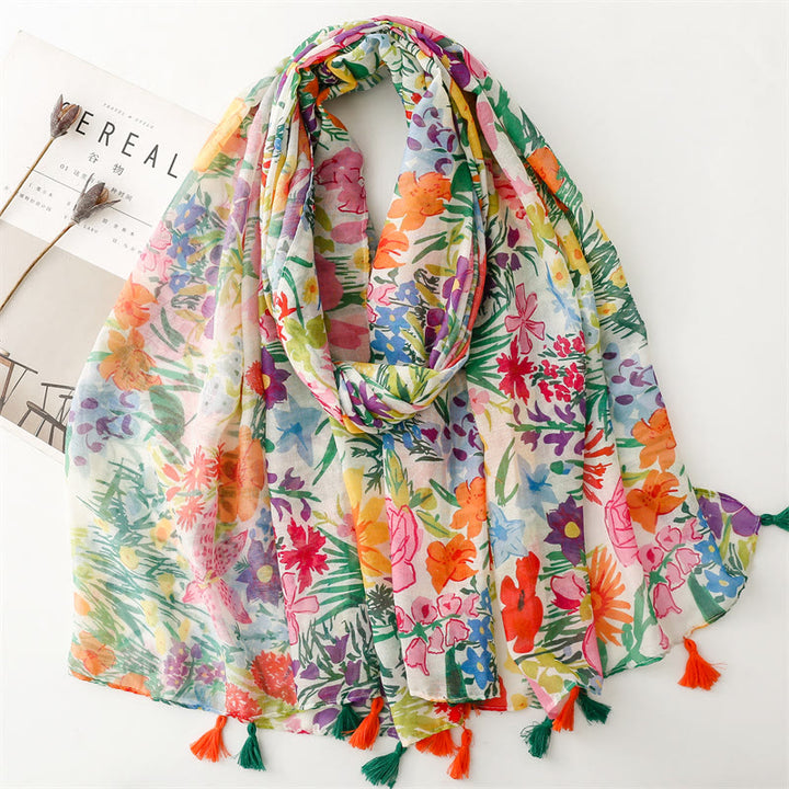 Sciarpa sottile leggera con stampa floreale colorata da donna