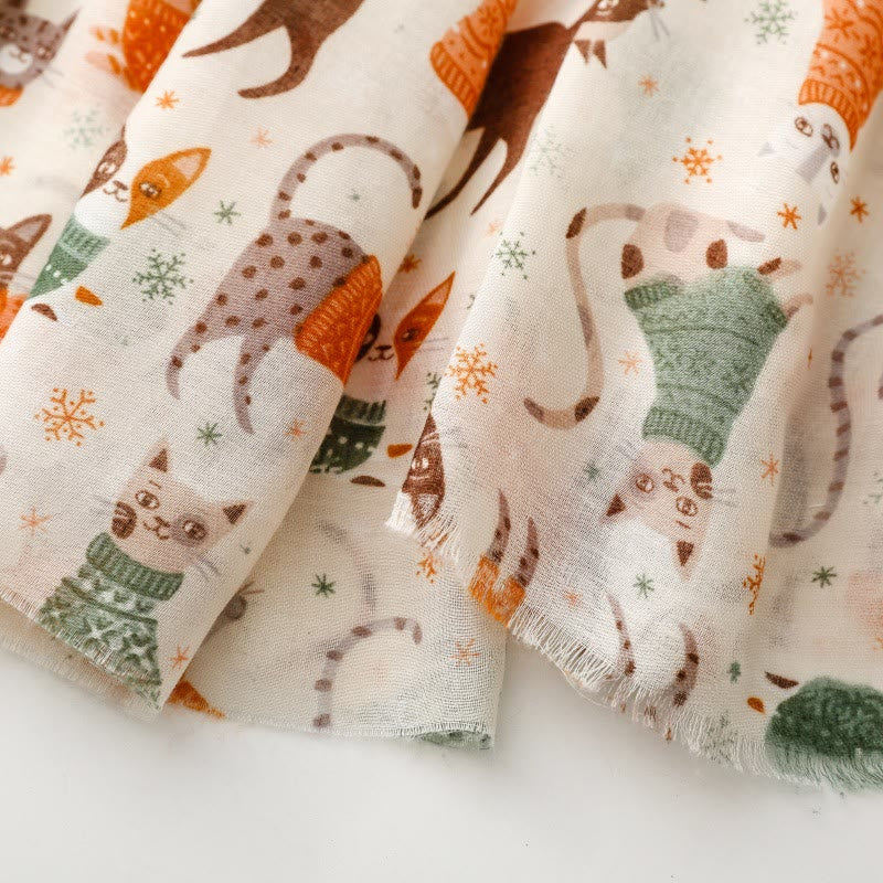 Sciarpa sottile e leggera con stampa di gattini da donna - image 6