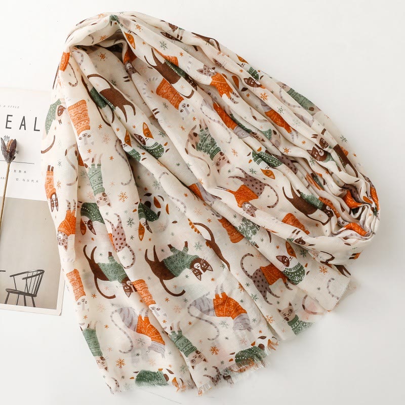 Sciarpa sottile e leggera con stampa di gattini da donna - image 3