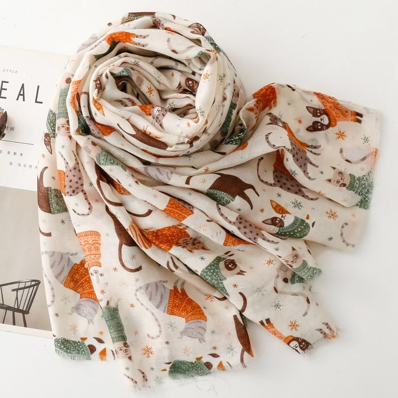 Sciarpa sottile e leggera con stampa di gattini da donna - image 2