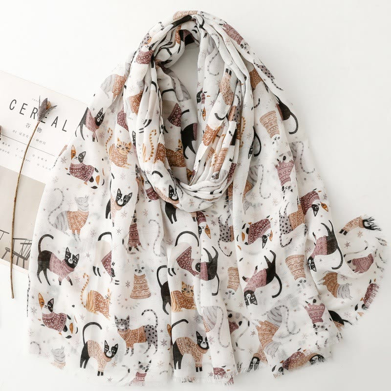 Sciarpa sottile e leggera con stampa di gattini da donna - Grigio - image 7