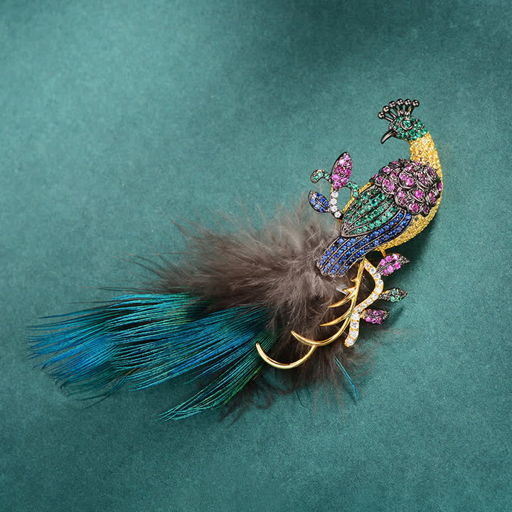 Spilla a forma di piuma di pavone con strass scintillanti da donna - image 4