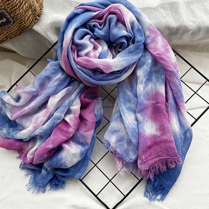 Sciarpa sottile e leggera con stampa artistica tie-dye da donna