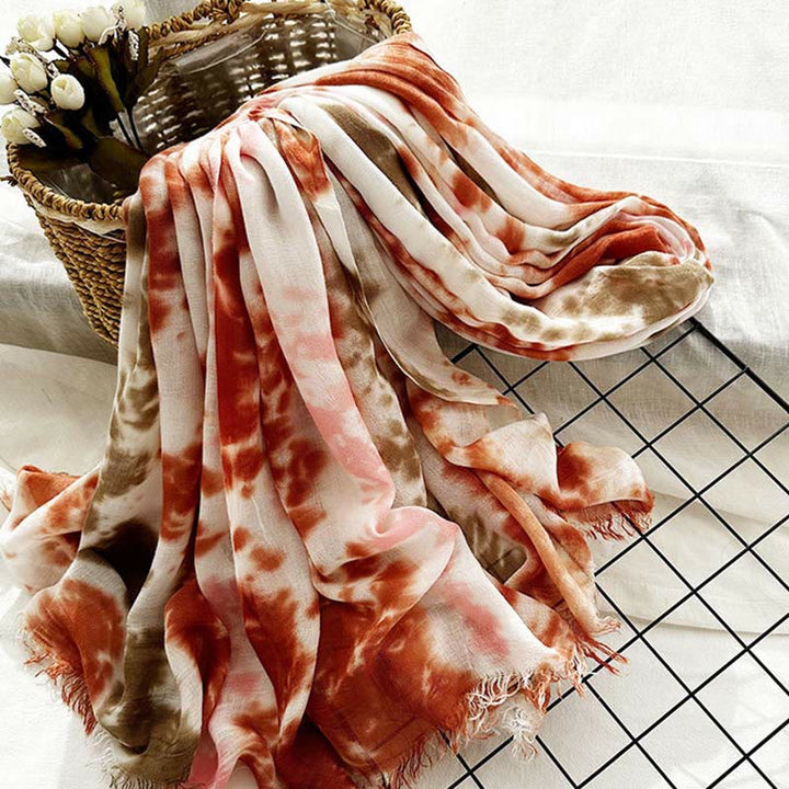 Sciarpa sottile e leggera con stampa artistica tie-dye da donna