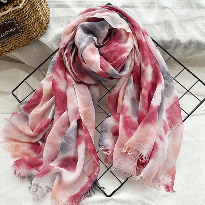 Sciarpa sottile e leggera con stampa artistica tie-dye da donna - Rosso vino grigio - image 11