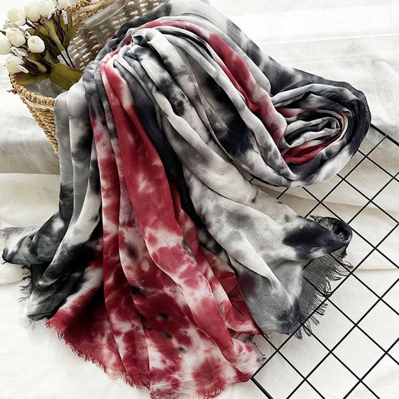 Sciarpa sottile e leggera con stampa artistica tie-dye da donna - image 6