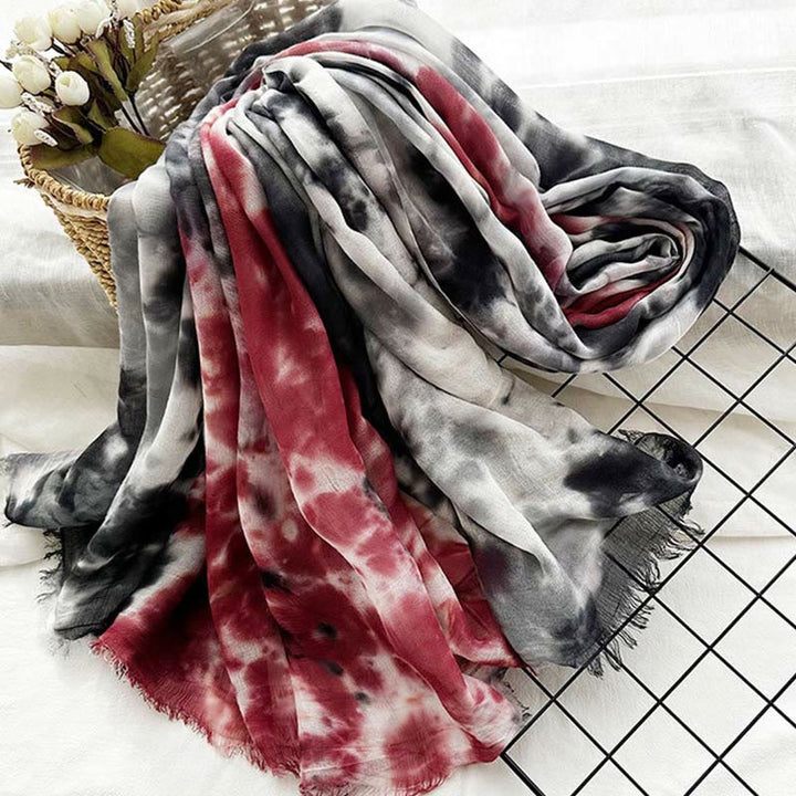Sciarpa sottile e leggera con stampa artistica tie-dye da donna - image 6