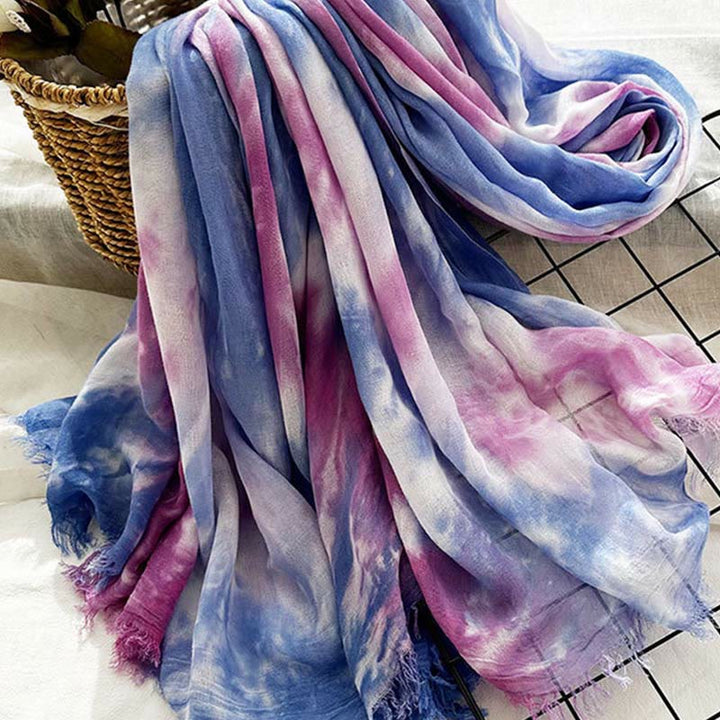 Sciarpa sottile e leggera con stampa artistica tie-dye da donna