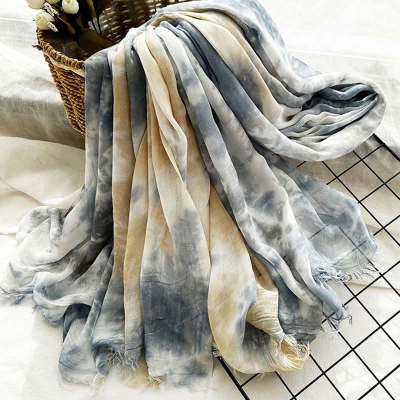 Sciarpa sottile e leggera con stampa artistica tie-dye da donna