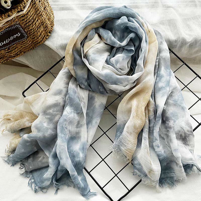 Sciarpa sottile e leggera con stampa artistica tie-dye da donna