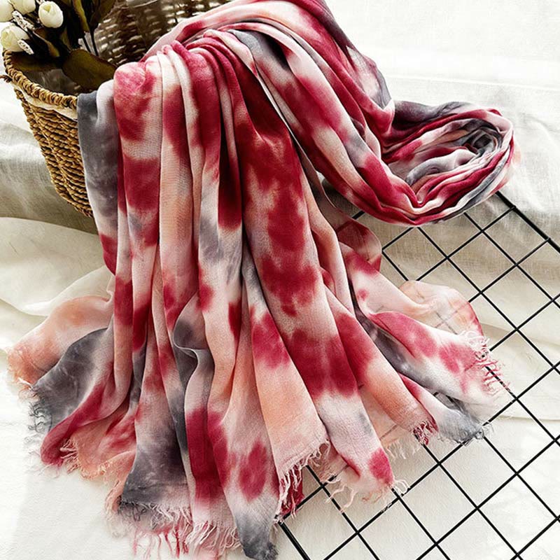 Sciarpa sottile e leggera con stampa artistica tie-dye da donna