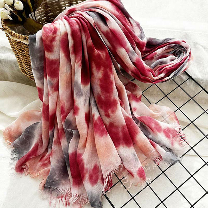 Sciarpa sottile e leggera con stampa artistica tie-dye da donna