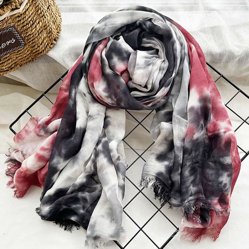 Sciarpa sottile e leggera con stampa artistica tie-dye da donna