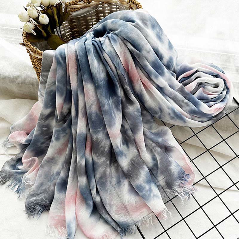 Sciarpa sottile e leggera con stampa artistica tie-dye da donna