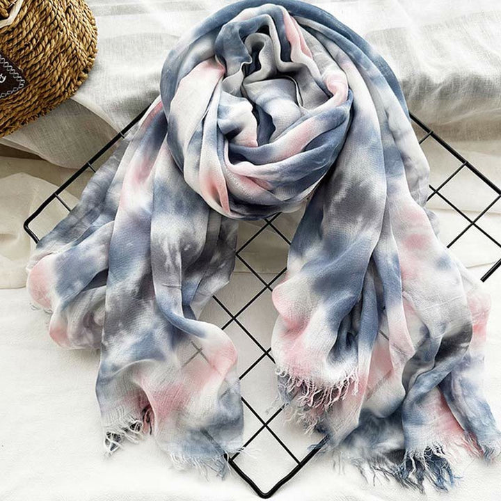 Sciarpa sottile e leggera con stampa artistica tie-dye da donna
