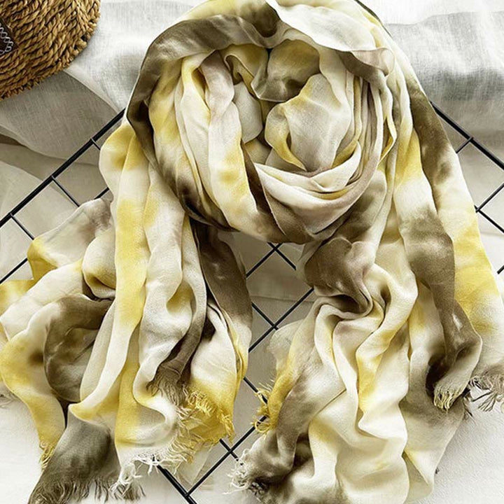 Sciarpa sottile e leggera con stampa artistica tie-dye da donna - Verde scuro Giallo - image 0