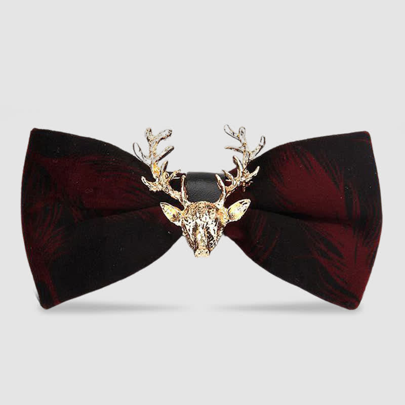 Papillon in velluto con testa di renna da uomo - Piuma rosso scuro - image 19