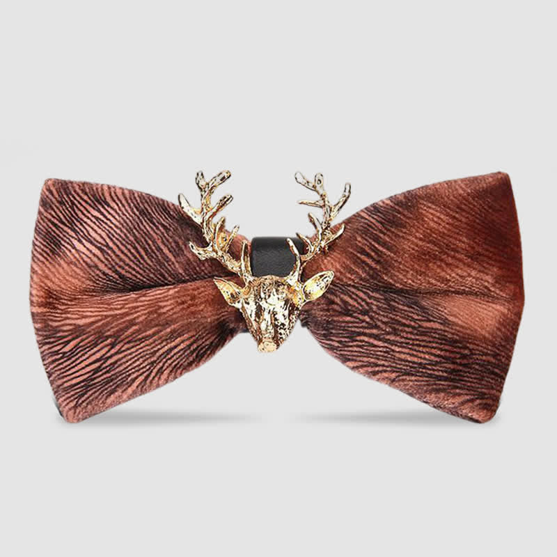 Papillon in velluto con testa di renna da uomo - Vena marrone - image 17