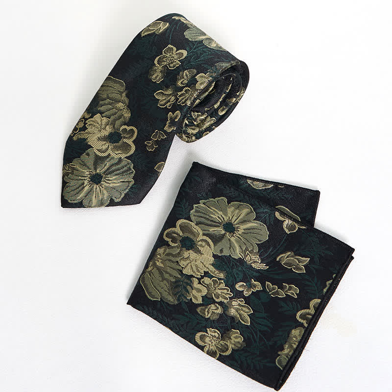 Fazzoletto da taschino con cravatta floreale verde foresta di pini da uomo - Cravatta + fazzoletto da taschino - image 5