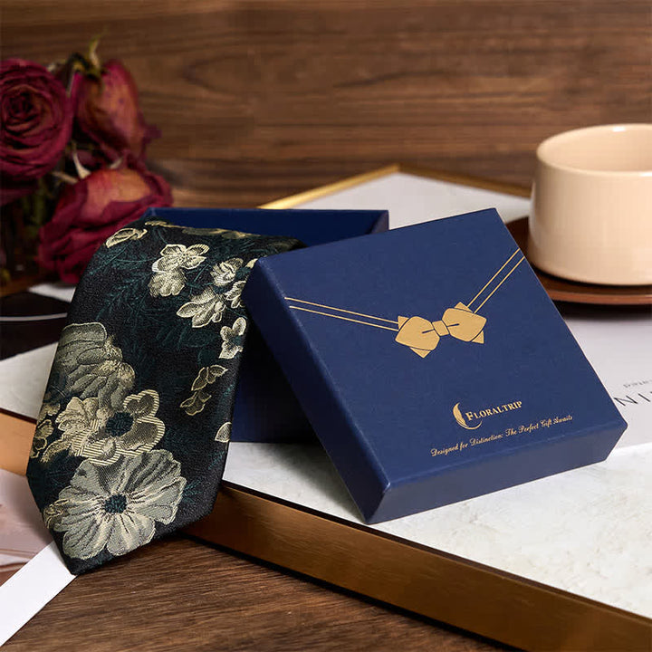 Fazzoletto da taschino con cravatta floreale verde foresta di pini da uomo - image 1