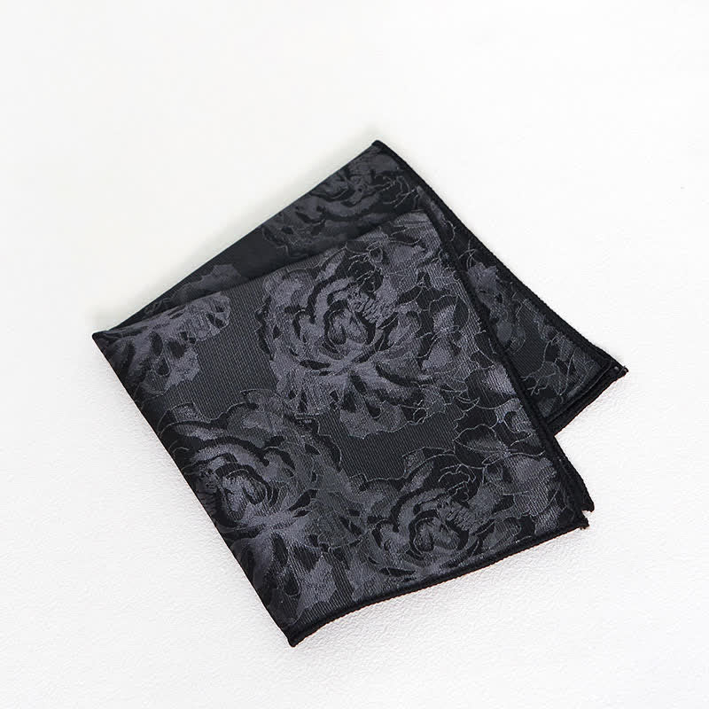 Cravatta classica da uomo con fazzoletto da taschino e motivo a peonia nera - Fazzoletto da taschino - image 4