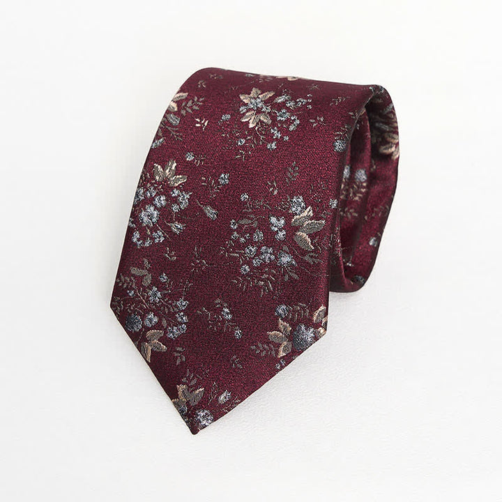 Cravatta floreale vintage rosso scuro e blu da uomo
